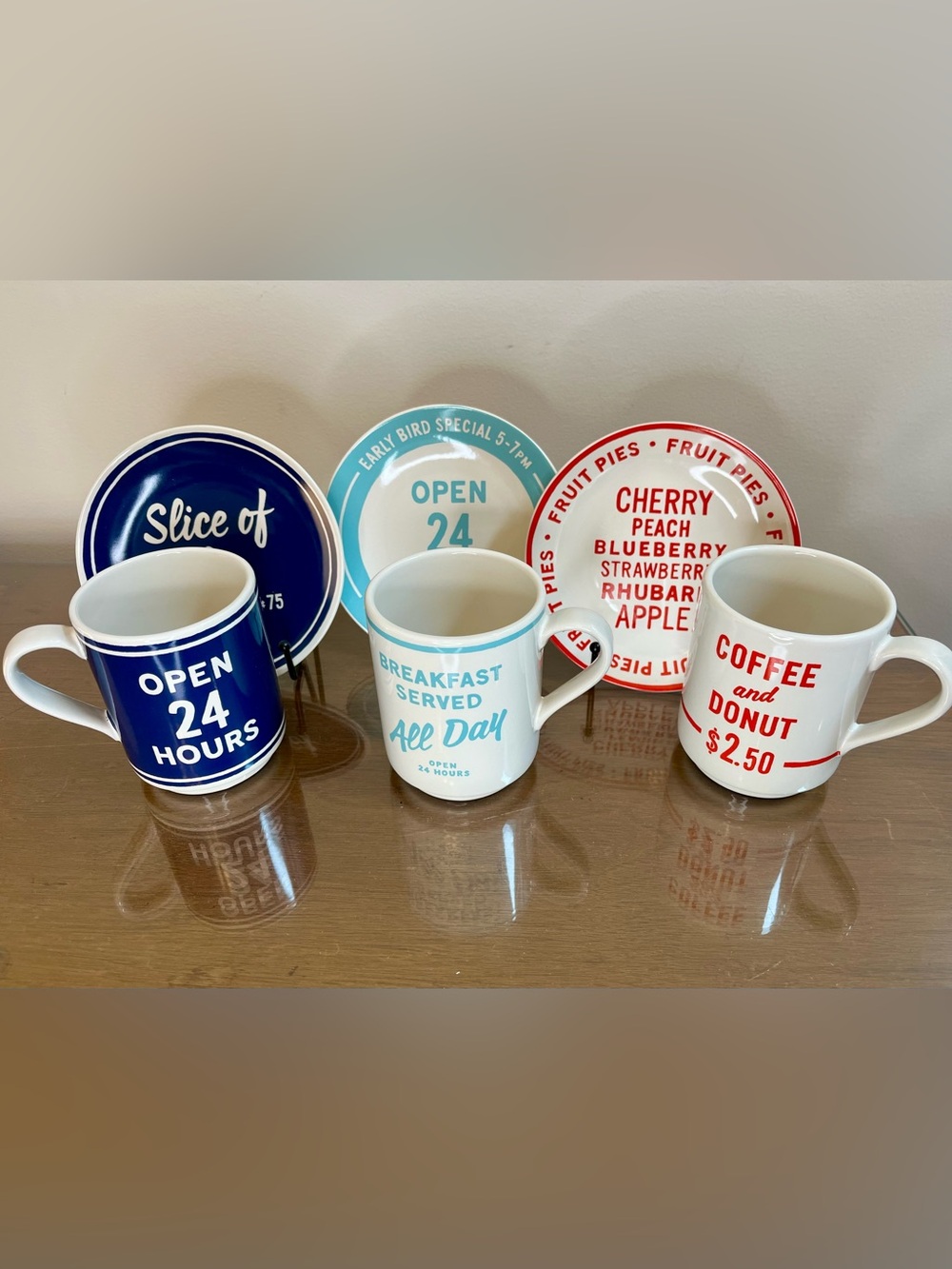3 Kate Spade Lenox All in Good Taste Orders Up Appetizer Retro Mugs & Plates New